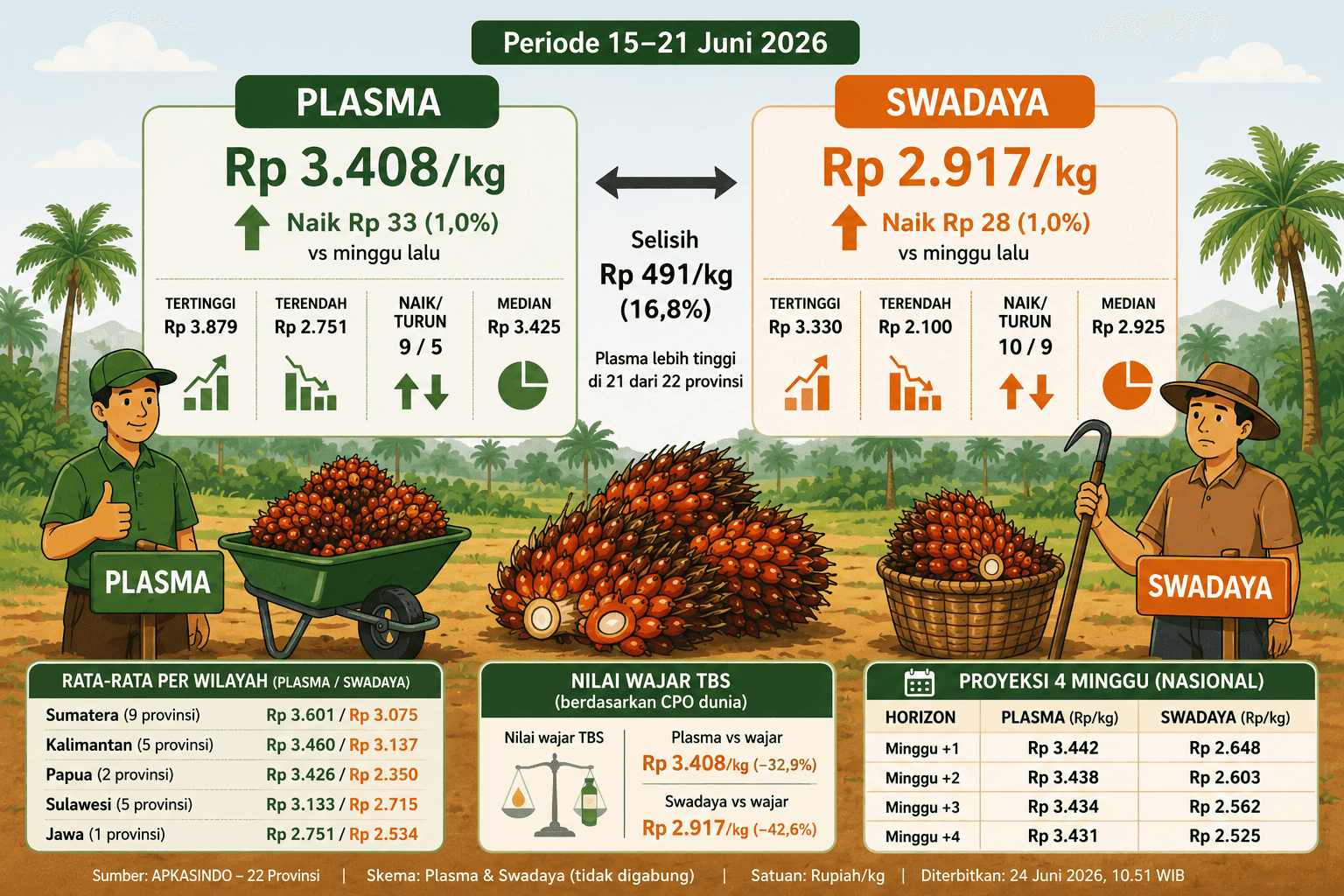 Harga TBS Sawit Naik pada Pekan Ke-III Juni 2026, Kesenjangan Plasma dan Swadaya Masih Jadi Sorotan