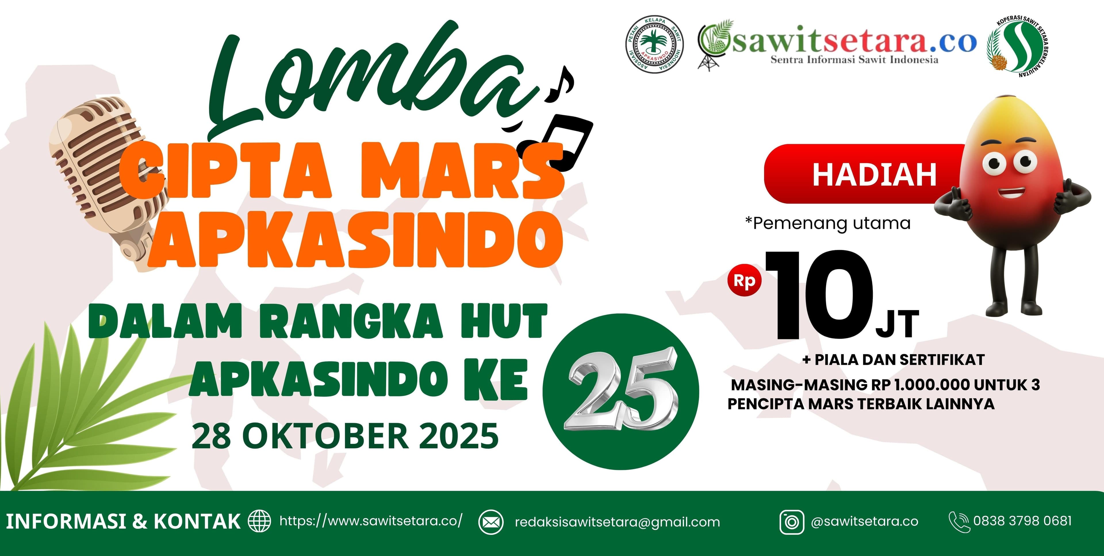 Arif Anugerah Menangkan Lomba Cipta Mars APKASINDO dalam Rangka HUT ke-25