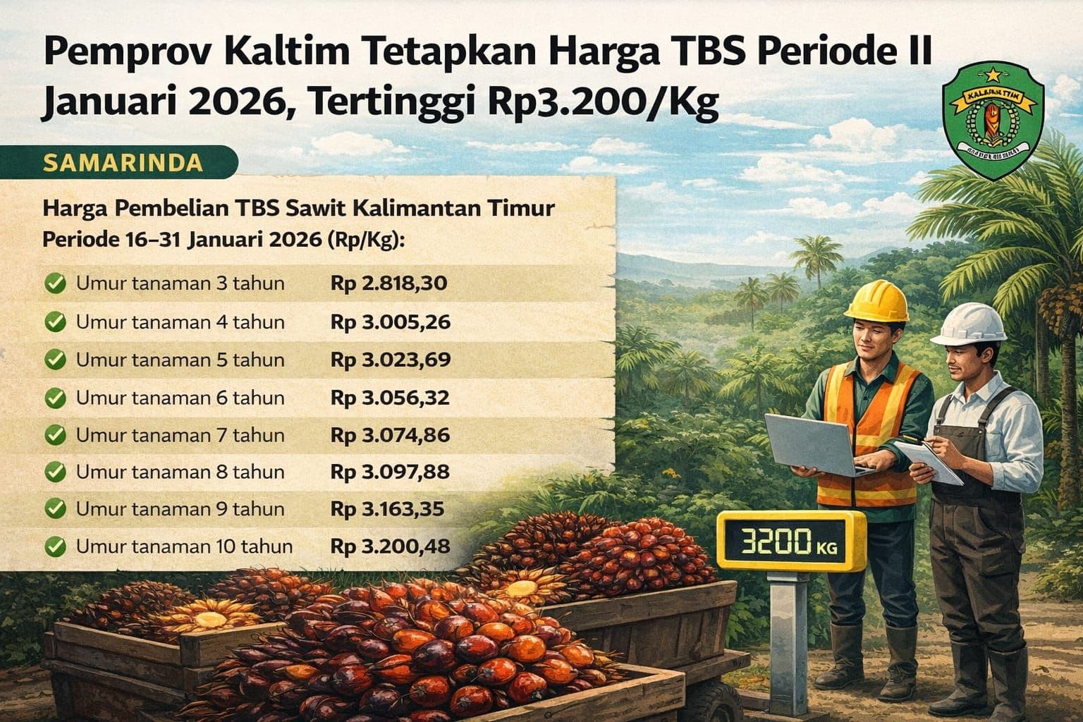 Pemprov Kaltim Tetapkan Harga TBS Periode II Januari 2026, Tertinggi Rp3.200/Kg